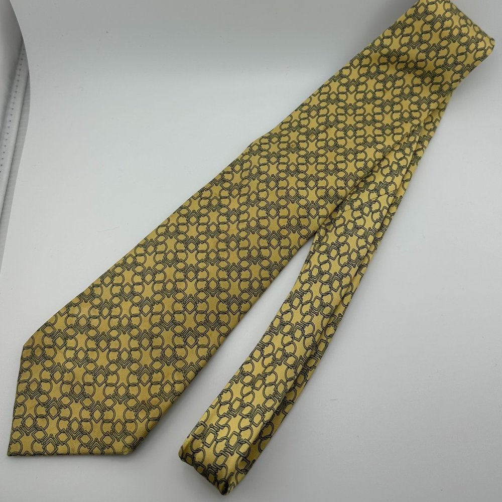 Vintage Hermes Men's Silk Tie Yellow pattern